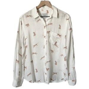 Rails Charli Playful Cheetah Print Linen Blend Button Down Shirt Size Medium